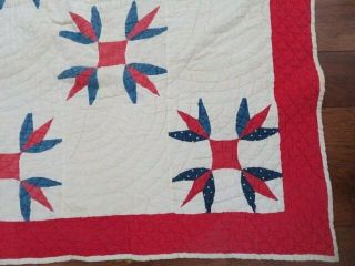 Old Vintage QUILT Red White & Blue Hand Stitched RED BORDER 8