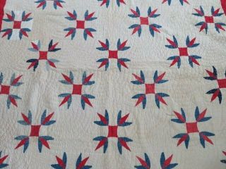 Old Vintage QUILT Red White & Blue Hand Stitched RED BORDER 9