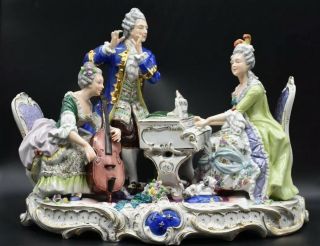 Volkstedt Dresden German Victorian Piano Musical 15 " Figural Group Figurine