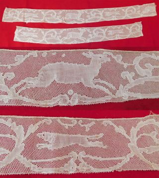 Antique 18th Century Handmade Mechlin Flemish Bobbin Lace Hunting Dog Deer Trim