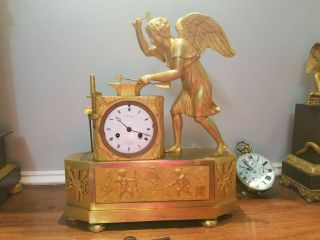 French Gilt Bronze Empire Clock 1800 Angel Arrow Maker Ormolu Versailles Anvil