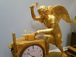 French Gilt Bronze Empire Clock 1800 Angel Arrow Maker Ormolu Versailles Anvil 2