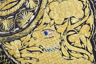 Antique India Wedding Tiger Phulkari Silk On Felt Tapestry Panel Shawl