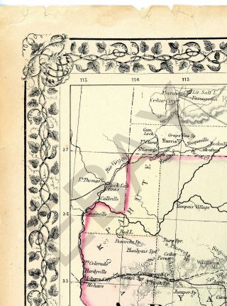 Rare 1872 Pahute County Arizona Territory Map – Mexico -