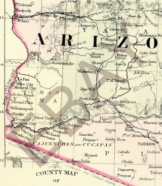 RARE 1872 PAHUTE COUNTY ARIZONA TERRITORY MAP – MEXICO - 3