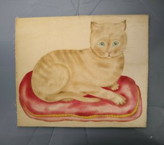 Antique Vintage Folk Art Primitive Theorem Painting Cat
