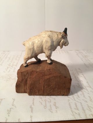 Vintage Wooden Hand Carved Figure Ram Mountain Goat Alpine John L Clarke