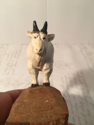 Vintage Wooden Hand Carved Figure Ram Mountain Goat Alpine John L Clarke 6