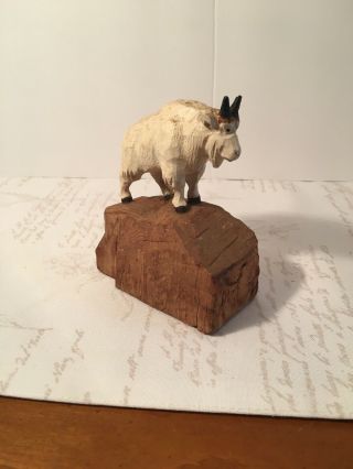 Vintage Wooden Hand Carved Figure Ram Mountain Goat Alpine John L Clarke 8