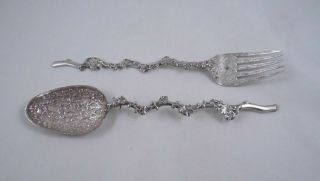 Sing Fat Chinese Export Silver 2 - Piece Oversized Serving Set Floral Figural Flow