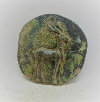 Ancient Roman Bronze Pendant With Depiction Of Gazelle