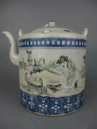 Chinese Antique 19th Famille Rose Figure Pattern Teapot