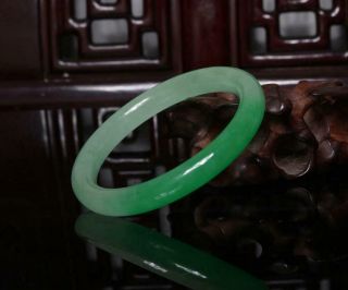 Fine Chinese Carved Green Jadeite Jade Bracelet 2.  2”