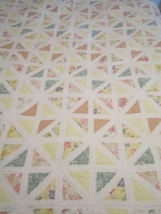 Vintage Patchwork Squares Quilt 86 X 82 " Pinks,  Whites,  Yellows Handmade