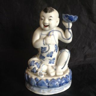 Chinese Hehe Erxian Figure With Lotus And 4 Character Impressed Mark To Base
