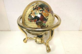 Gemstone World Globe With Semi Precious Stones On Brass Stand With Compass