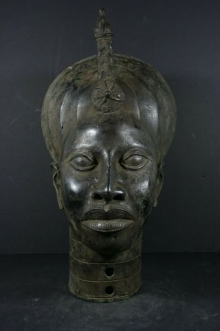 Life Size Ife Bronze African Oni King Head - Nigeria Benin,  Tribal Art