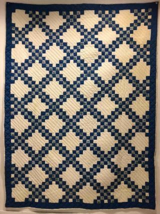 Vtg Antique Quilt Blue & White Irish Chain Handmade Hand Stitched @7 