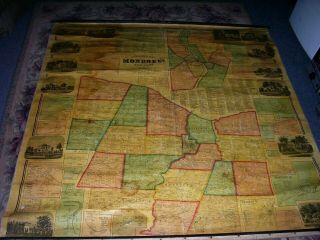 Antique 1858 Rolled Wall Map Of Rochester & Monroe County,  Ny. ,  60 " By 60 "