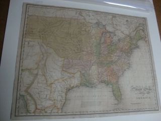 Large Rare Benjamin Tanner Hand Colored Map Of The United States 1822