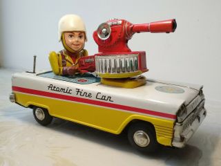 Nomura - 1950 ' s Rare Nomura,  tin battery operated Atomic Fire Car - Japan 11