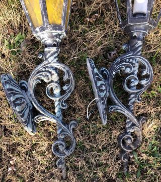 Vintage Large Pair 33” Angled Gothic Sconces Porch Garage Lights Cast Aluminum 4