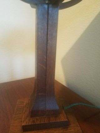 Antique Mission Oak American Arts & Crafts Slag Glass Wood Table Lamp 3