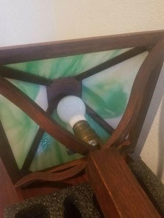 Antique Mission Oak American Arts & Crafts Slag Glass Wood Table Lamp 5