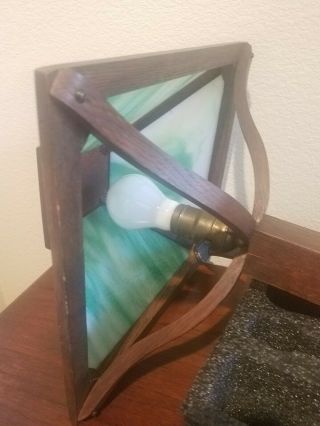 Antique Mission Oak American Arts & Crafts Slag Glass Wood Table Lamp 6