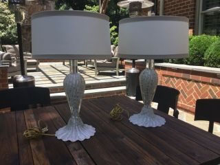Mid Century Venetian Murano Glass Lamps,  White (gold And Gray Bubbles)