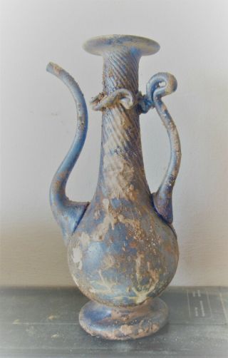 Ancient Roman Glass Iridescent Ewer 200 - 300ad