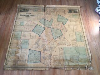 Antique 1853 Linen Map Of Caladonia County Hardwick Barnet St Johnsbury E.  Burke