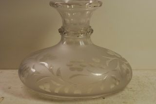 large,  heavt American cut - etched glass oil lamp shade,  probably made about 1860 2