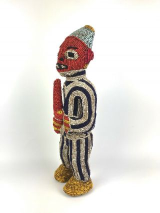 A Mid 20th c.  Beaded Wood ' Royal Ancester ' Figure - Bamileke People,  Cameroon. 3