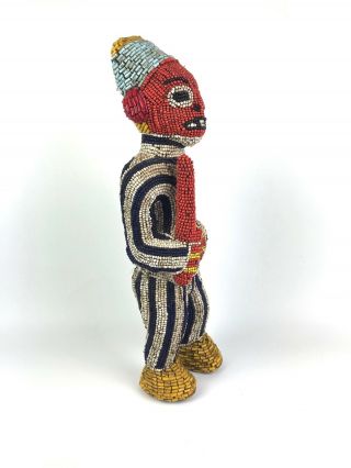 A Mid 20th c.  Beaded Wood ' Royal Ancester ' Figure - Bamileke People,  Cameroon. 5