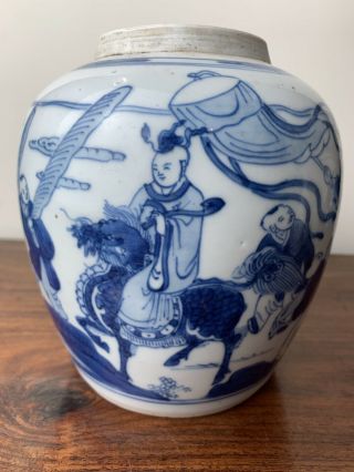 Antique Chinese Blue And White Ginger Jar 18thc Kangxi Period