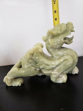 Natural Green Jade Dragon Pixiu Statue Pair Length10 