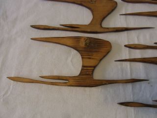 6 Mid Century 60´s 70´s Wood Fly Bird Wall Ornament BG 10