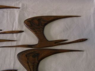 6 Mid Century 60´s 70´s Wood Fly Bird Wall Ornament BG 3