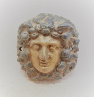 Circa 300 - 400ad Roman Bronze Chariot Fitting Face Of Medusa Very Rare Gold Gilt