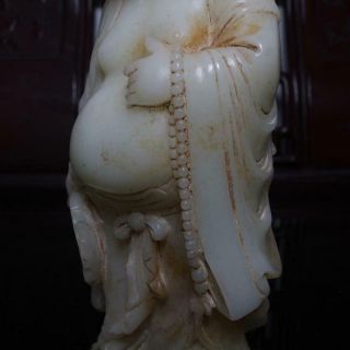 Old Fine Chinese Carved White Jade Statue Maitreya Buddha H6.  69” 10