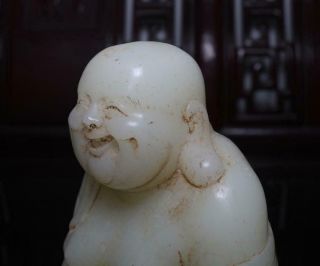 Old Fine Chinese Carved White Jade Statue Maitreya Buddha H6.  69” 11
