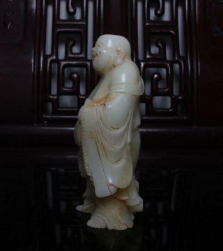 Old Fine Chinese Carved White Jade Statue Maitreya Buddha H6.  69” 2