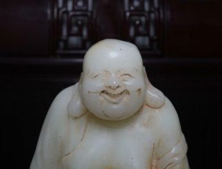 Old Fine Chinese Carved White Jade Statue Maitreya Buddha H6.  69” 5