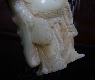 Old Fine Chinese Carved White Jade Statue Maitreya Buddha H6.  69” 6