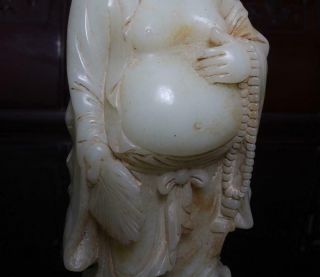 Old Fine Chinese Carved White Jade Statue Maitreya Buddha H6.  69” 7