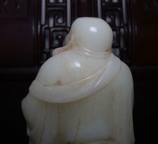 Old Fine Chinese Carved White Jade Statue Maitreya Buddha H6.  69” 9