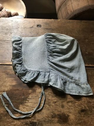 Antique Blue Homespun Handmade Ladies Bonnet 19th C Textile Aafa