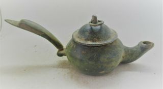 FINEST CIRCA 400 - 500AD LATE ROMAN PERIOD BRONZE OIL LAMP ITEM 3