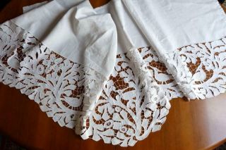 Gorgeous French 19thc Linen Handmade Richelieu Altar Cloth